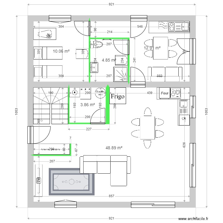 CARRERE RDC. Plan de 5 pièces et 81 m2