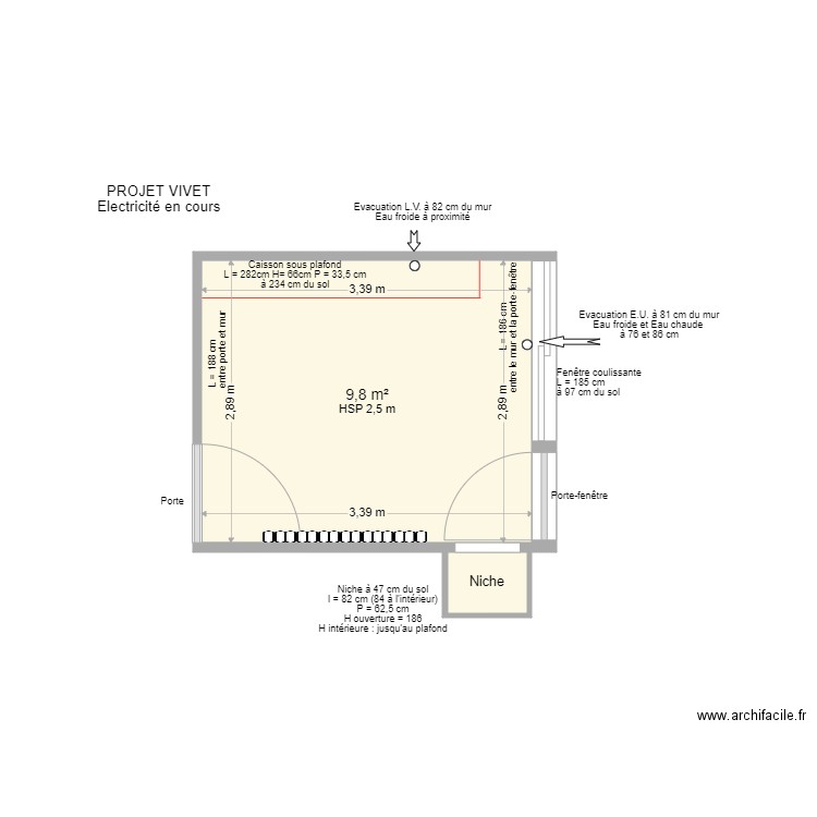 Plan cuisine VIVET. Plan de 2 pièces et 10 m2