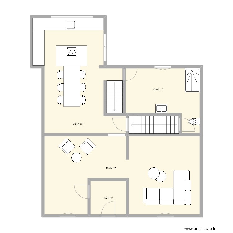 chapelle 1. Plan de 6 pièces et 87 m2