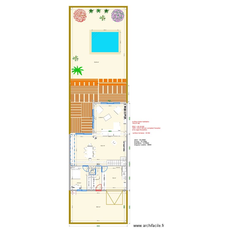 RDC PG . Plan de 17 pièces et 319 m2