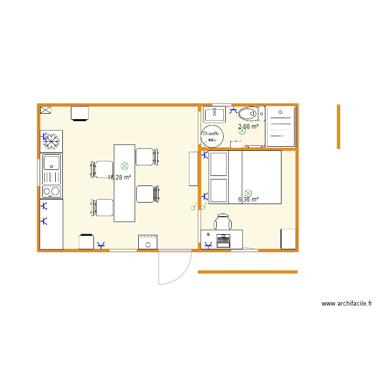 Chalet 25m2. Plan de 3 pièces et 24 m2