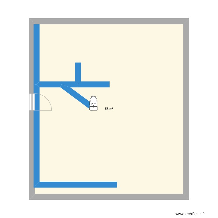 evacuations. Plan de 1 pièce et 56 m2