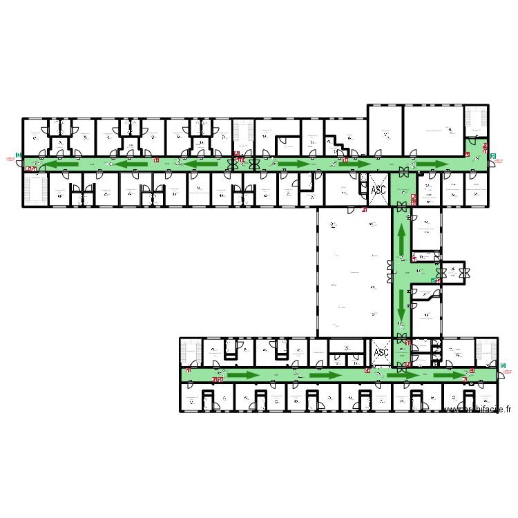 Rez de chaussée. Plan de 100 pièces et 1891 m2