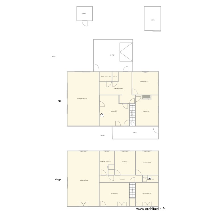 trique principale am. Plan de 24 pièces et 263 m2