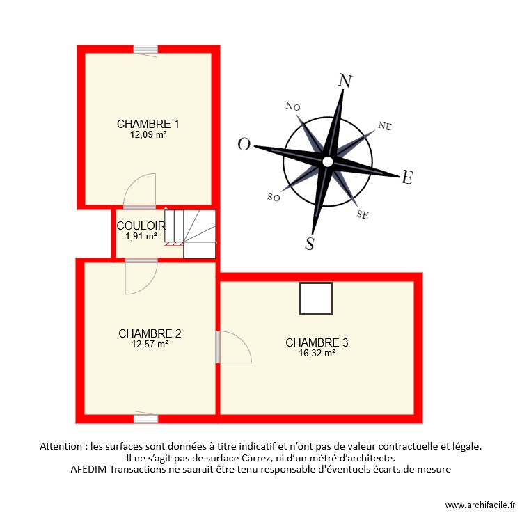 BI 6898 ETAGE . Plan de 5 pièces et 44 m2