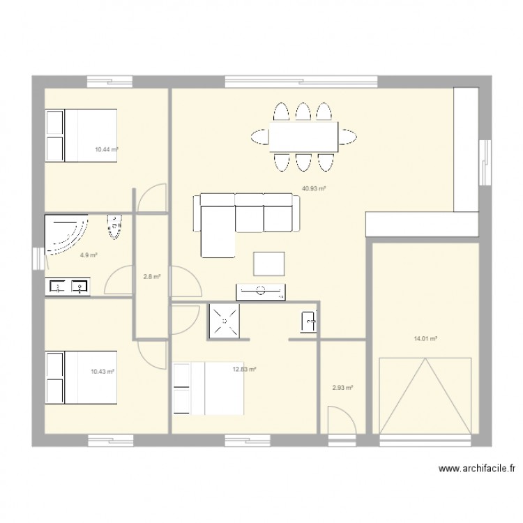 PLAIN PIED 3 CHAMBRES . Plan de 0 pièce et 0 m2