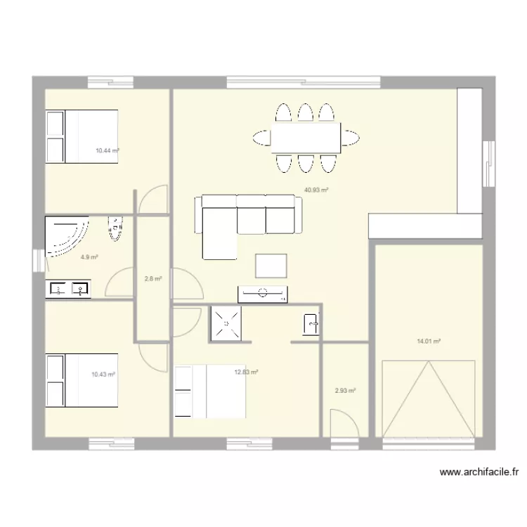 PLAIN PIED 3 CHAMBRES . Plan de 