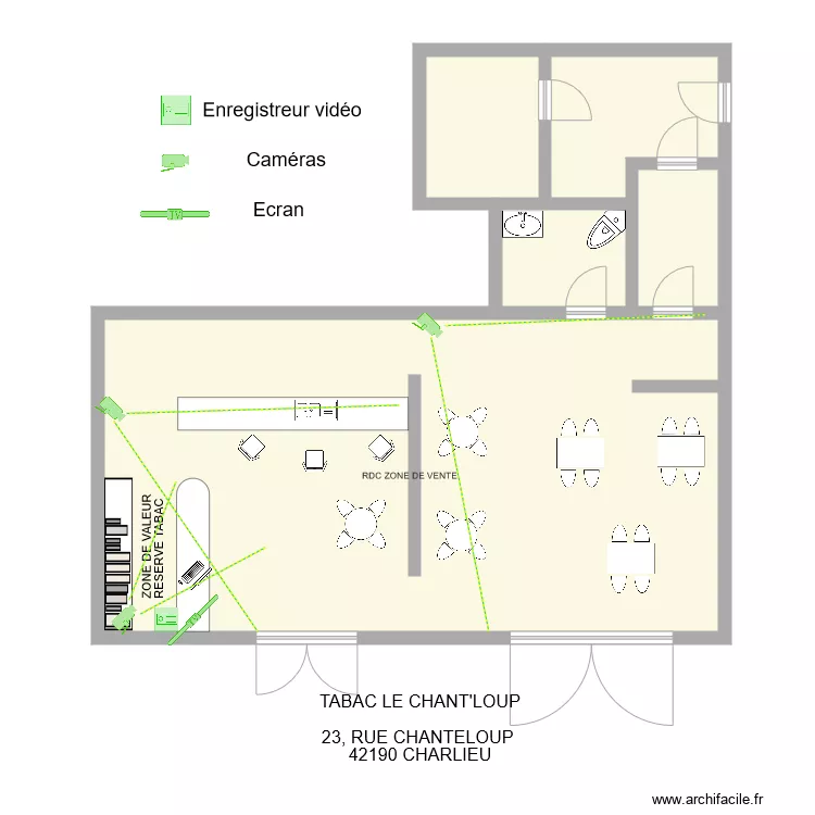 TABAC LE CHANT LOUP Vid&eacute;o Protection. Plan de 