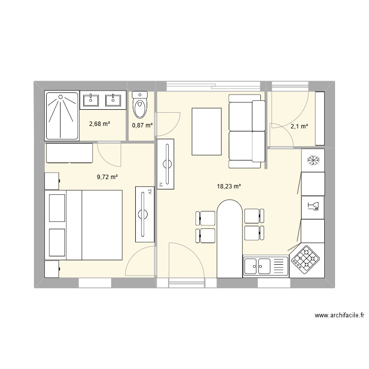 Extention 03. Plan de 5 pièces et 34 m2