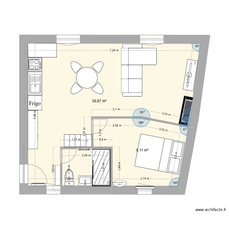 APPART T2 1 ER ANGOULIN. Plan de 2 pièces et 40 m2