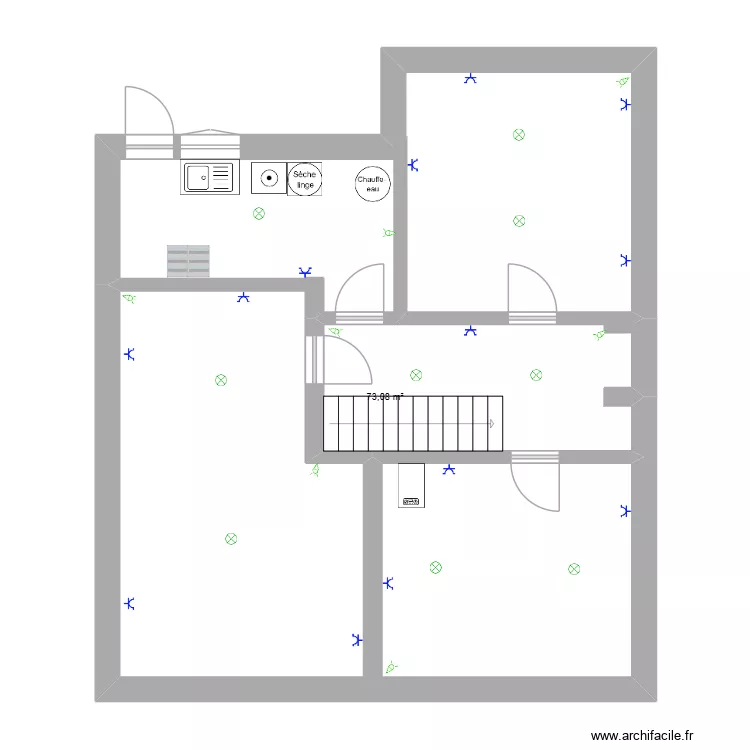 Omer Thiriard cave. Plan de 1  et 73 m²
