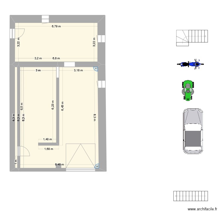Garage. Plan de 3 pièces et 75 m2