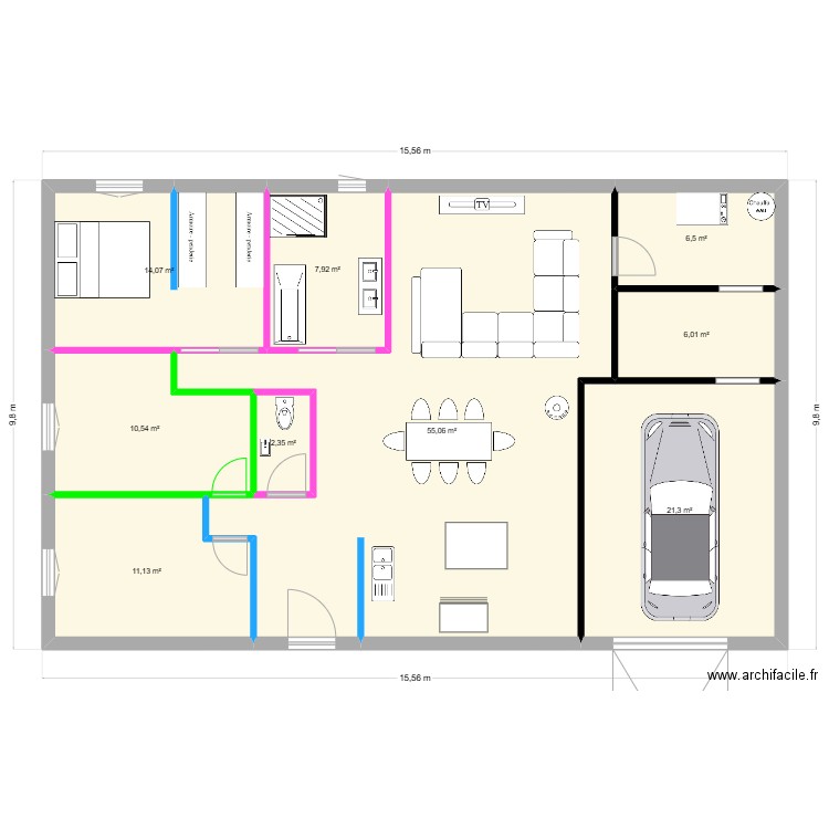 PLAIN PIED. Plan de 9 pièces et 135 m2