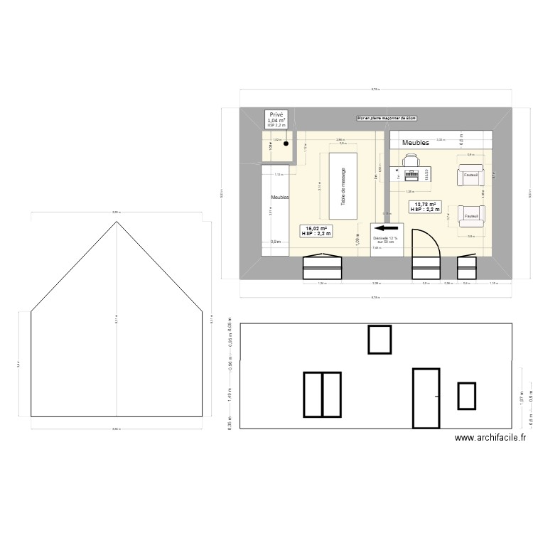 Plan d'aménagement après travaux 2. Plan de 3 pièces et 60 m2