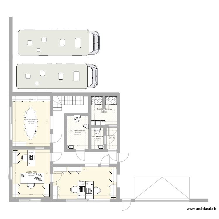 dépôt communal. Plan de 7 pièces et 65 m2