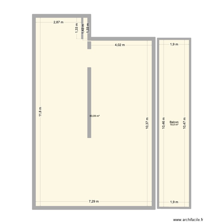Etage. Plan de 2 pièces et 100 m2