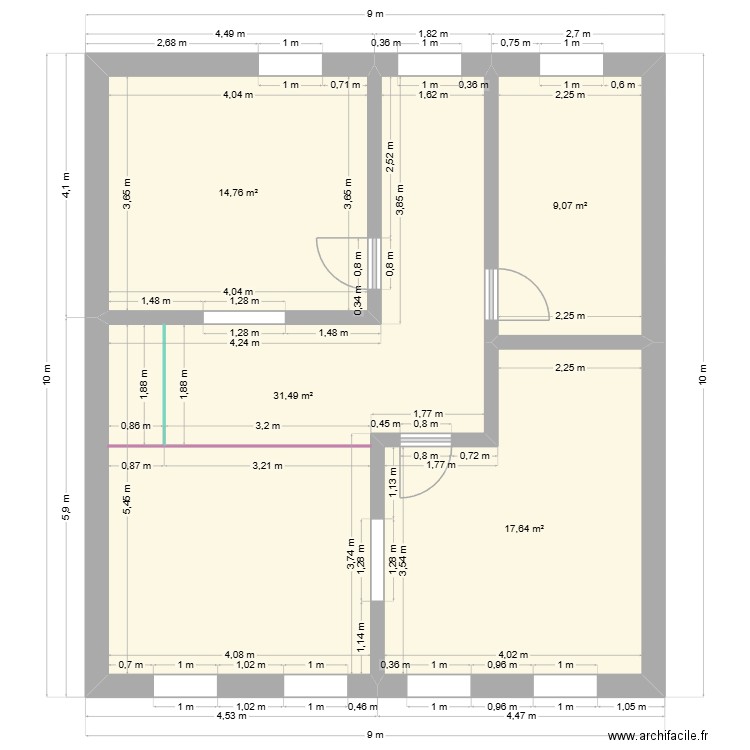 1ER ETAGE - 2D. Plan de 4 pièces et 73 m2