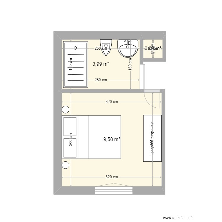 chambre 1er etage coq. Plan de 3 pièces et 14 m2