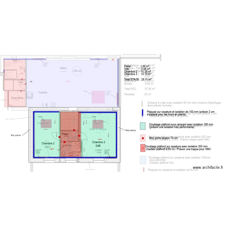 doumerc 2 travaux 8 placo. Plan de 3 pièces et 22 m2