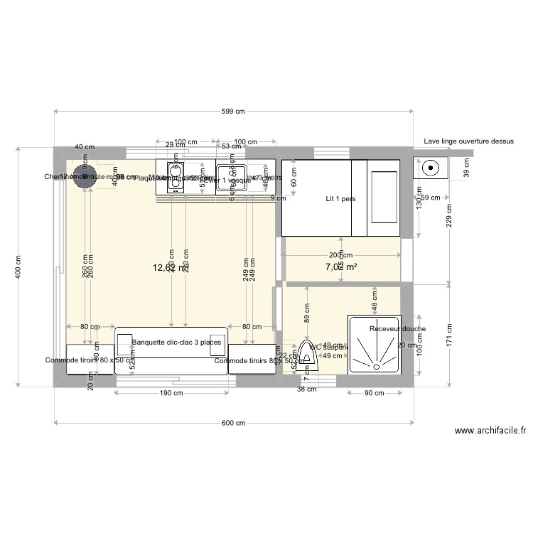 Houseboats maison v2. Plan de 2 pièces et 20 m2