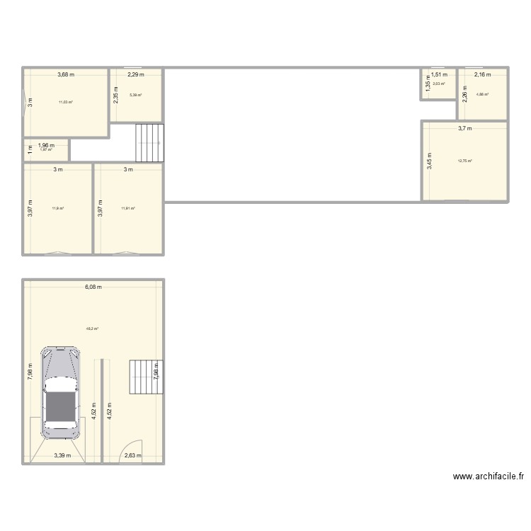 wc haut. Plan de 9 pièces et 110 m2