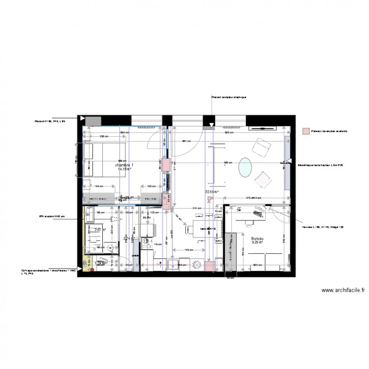 Plan projet définitif local Sarah Schneider. Plan de 0 pièce et 0 m2