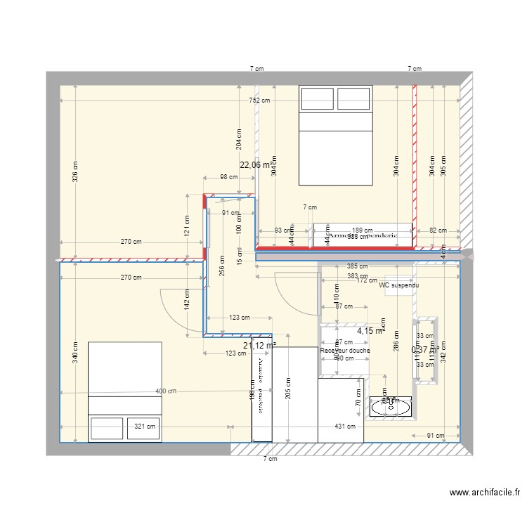 etage nov 21. Plan de 4 pièces et 53 m2