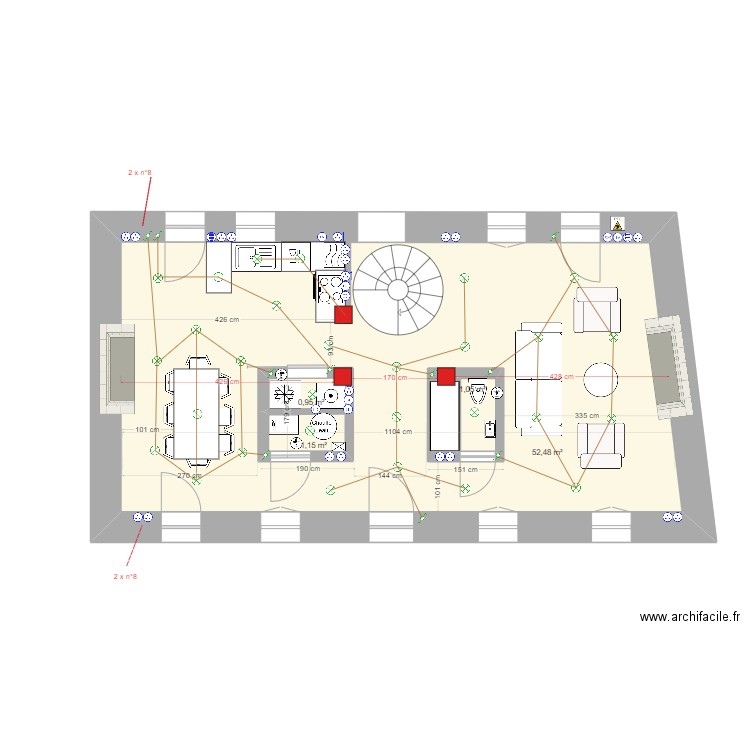 Lanildut rdc 2 ilots électricité. Plan de 4 pièces et 62 m2