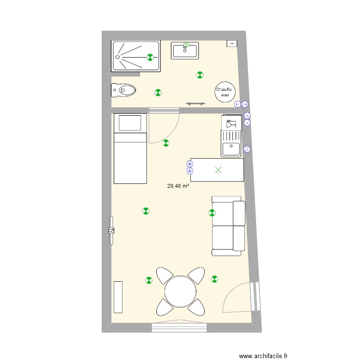 Studio avec elect. Plan de 1 pièce et 29 m2