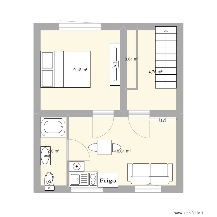 etae2. Plan de 5 pièces et 28 m2