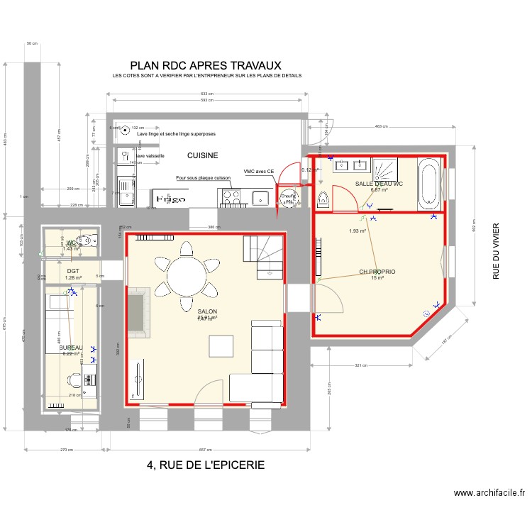 PLAN RDC APRES TX 222. Plan de 0 pièce et 0 m2