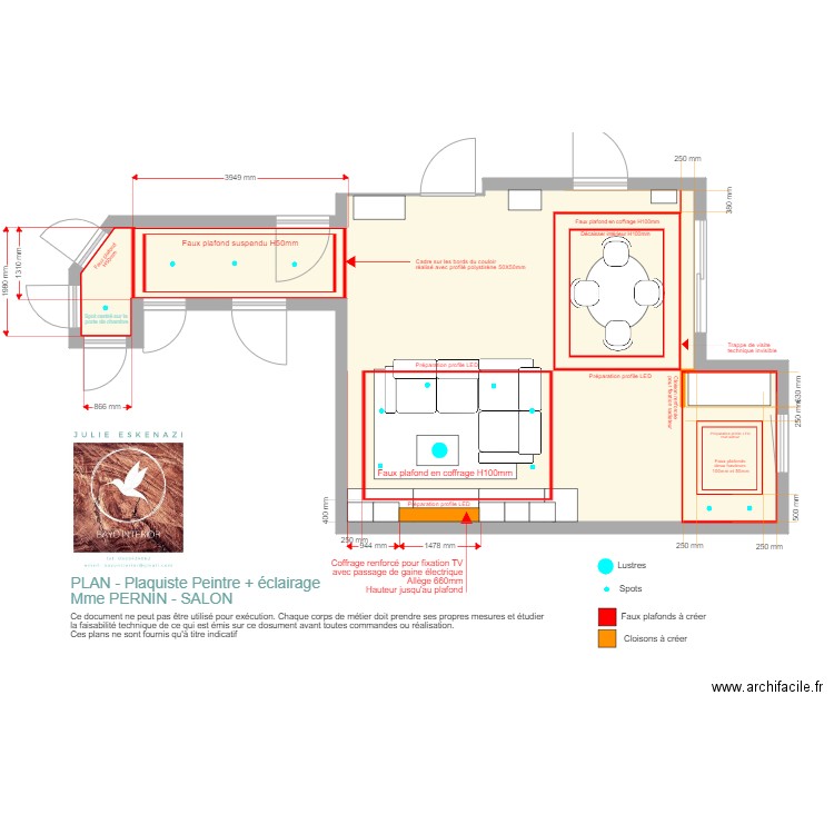 PERNIN PLAN PLAQUISTE et ECLAIRAGES. Plan de 0 pièce et 0 m2