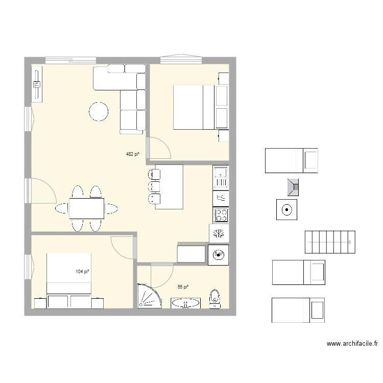 boucherie 2eme etage 4. Plan de 4 pièces et 60 m2