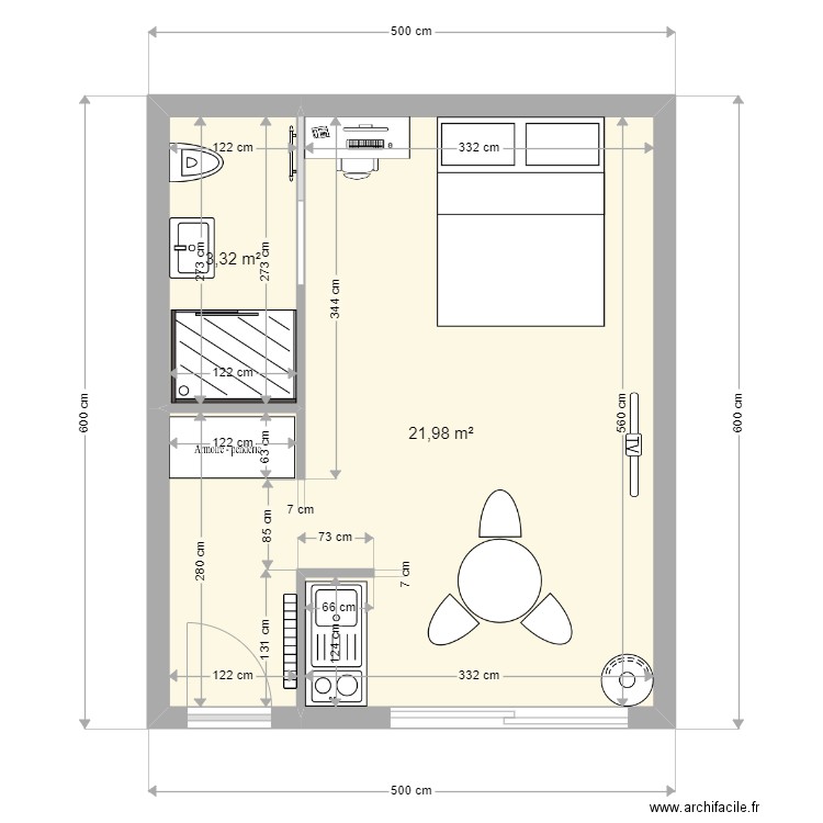 cabanon groix non coté. Plan de 2 pièces et 25 m2