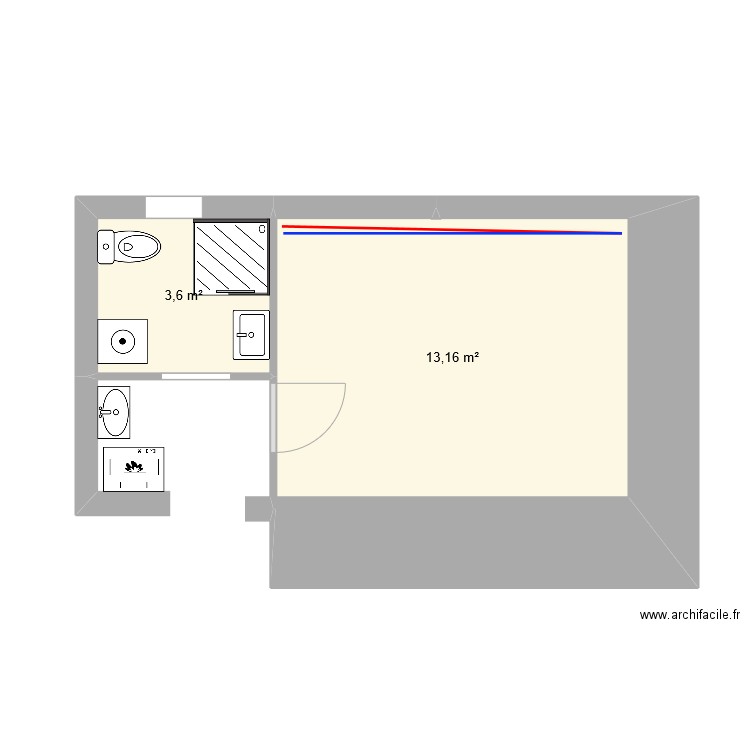 SDB ST FRONT V2. Plan de 2 pièces et 17 m2