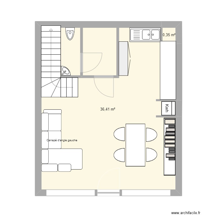 Maison M3. Plan de 2 pièces et 37 m2