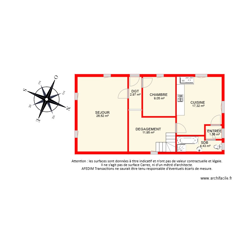 BI 7983 RDC . Plan de 7 pièces et 74 m2