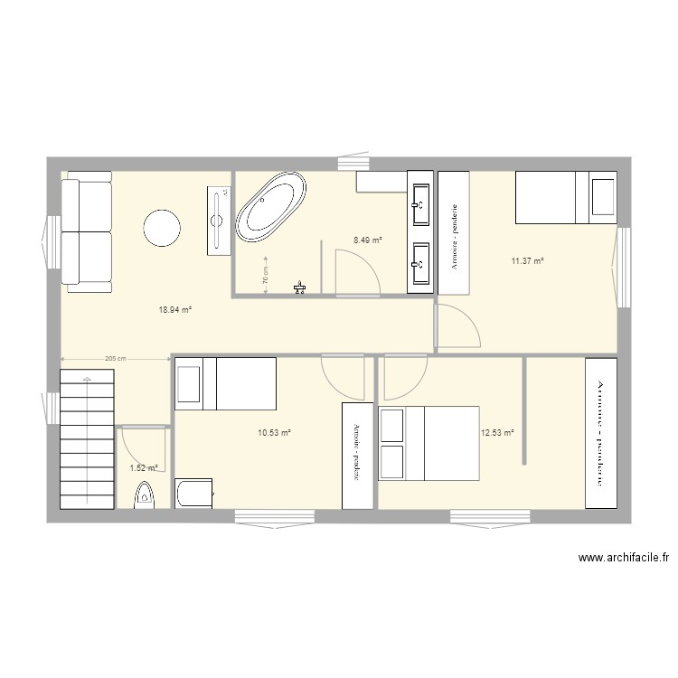 PLAN ETAGE CONSTRUCTION SDB BAIGNOIRE DROITE. Plan de 0 pièce et 0 m2