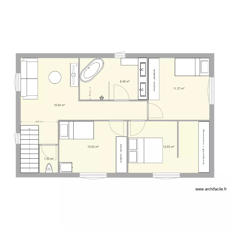 PLAN ETAGE CONSTRUCTION SDB BAIGNOIRE DROITE. Plan de 