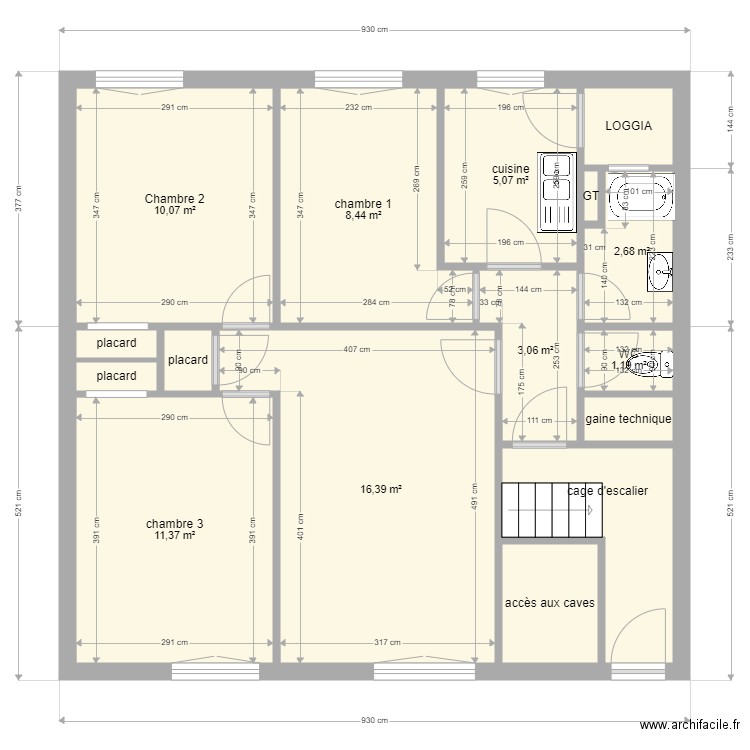 corot. Plan de 16 pièces et 70 m2