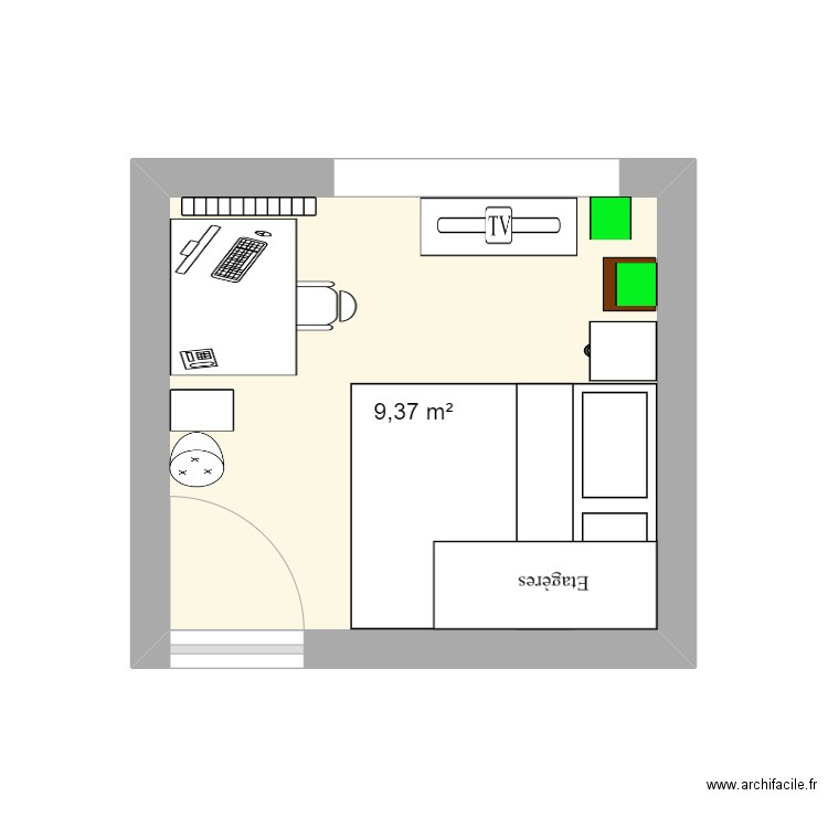 Chambre 2.0. Plan de 1 pièce et 9 m2