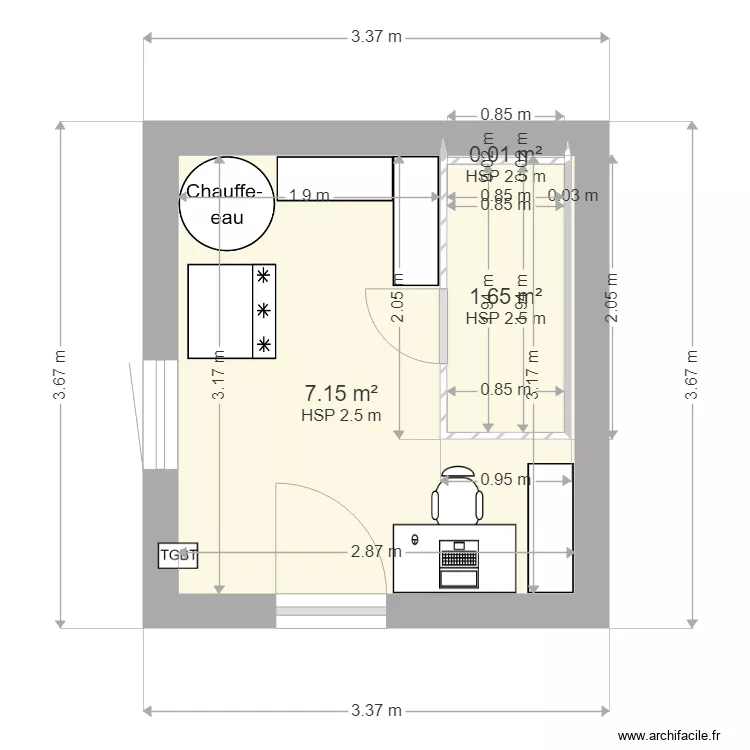 chambre froide . Plan de 