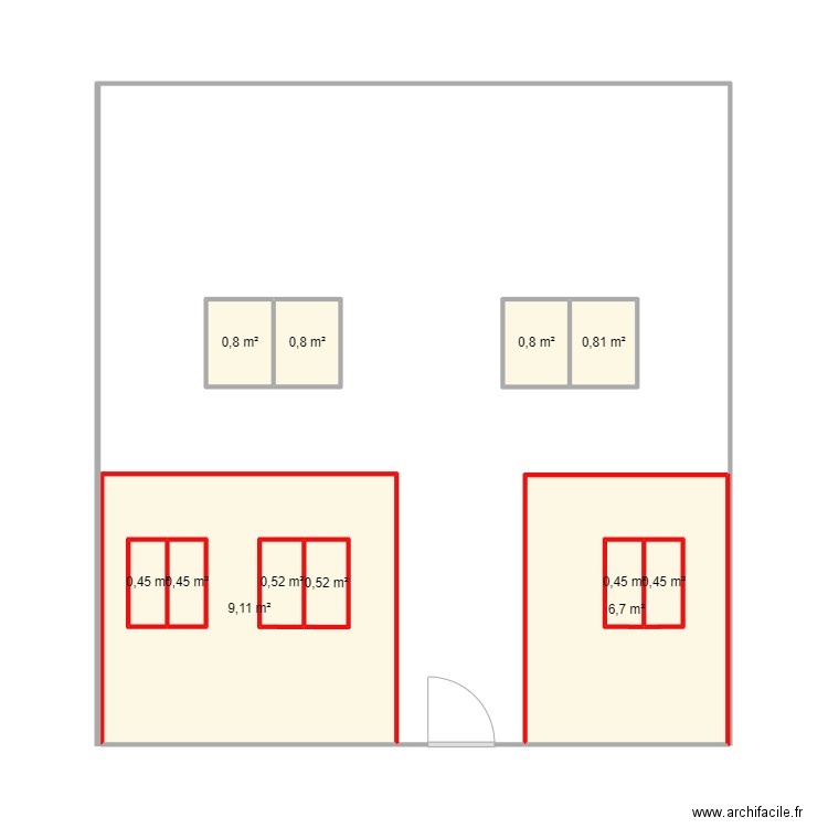 DP4 - façade avant (après extension). Plan de 12 pièces et 25 m2