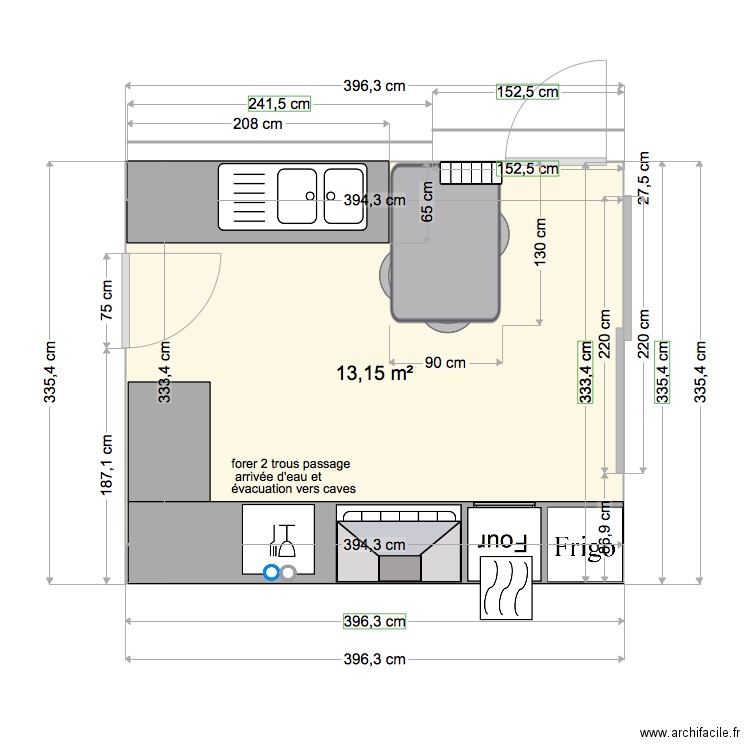   cuisine charlier. Plan de 1 pièce et 13 m2