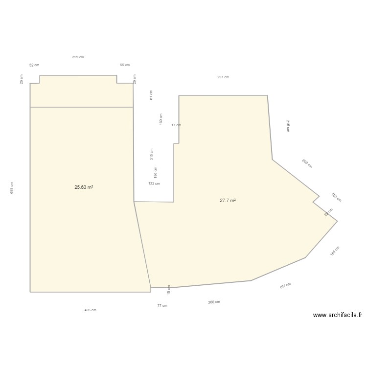 Contie jean Ceret. Plan de 2 pièces et 53 m2