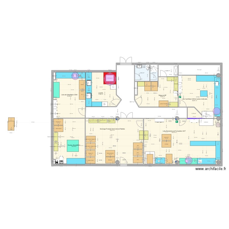 Labo RDC - Aménagement. Plan de 16 pièces et 262 m2