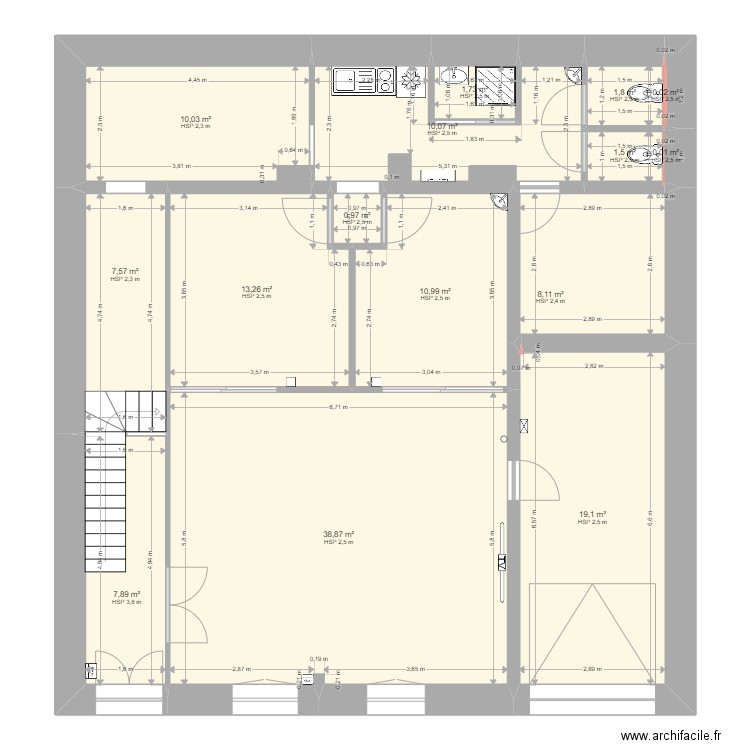 Centre V02 sdb. Plan de 15 pièces et 132 m2