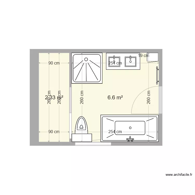 salle de bains et double flux. Plan de 