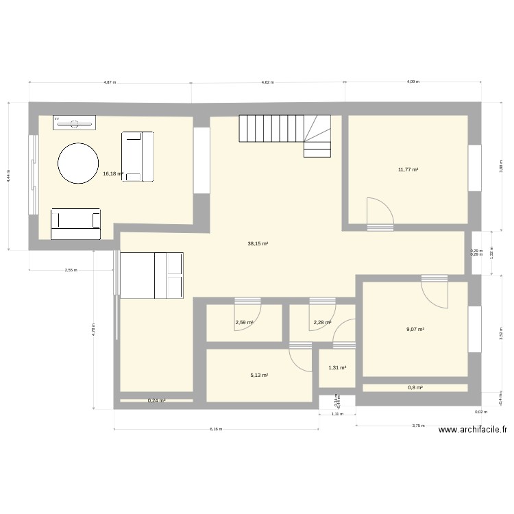 17 Ponceau. Plan de 10 pièces et 88 m2