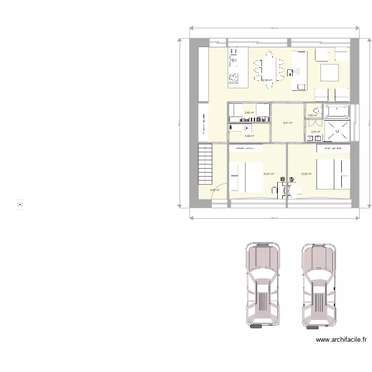 Maison de Rapport 2 chambres. Plan de 